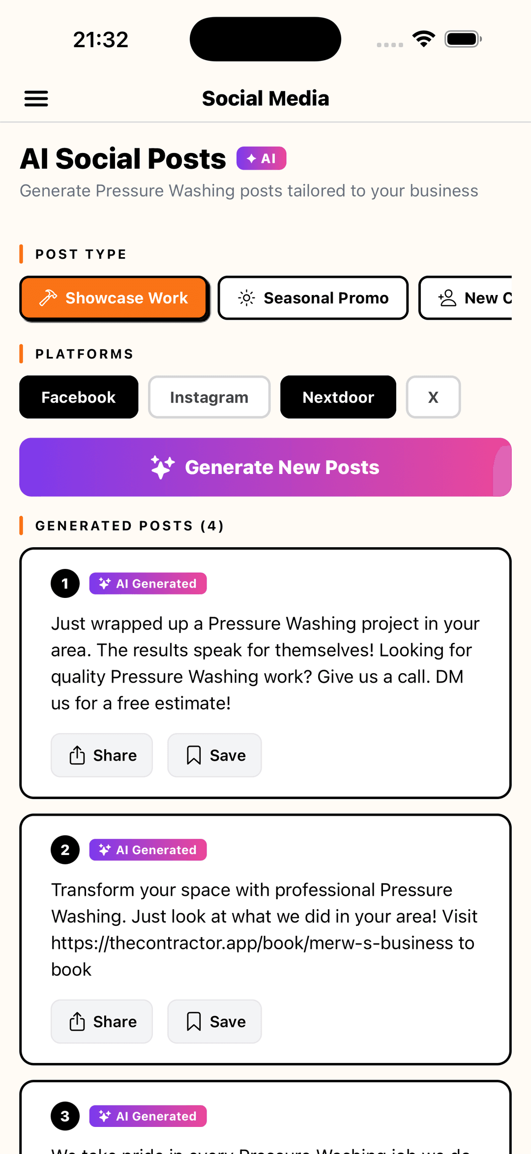 AI Social Posts feature screenshot